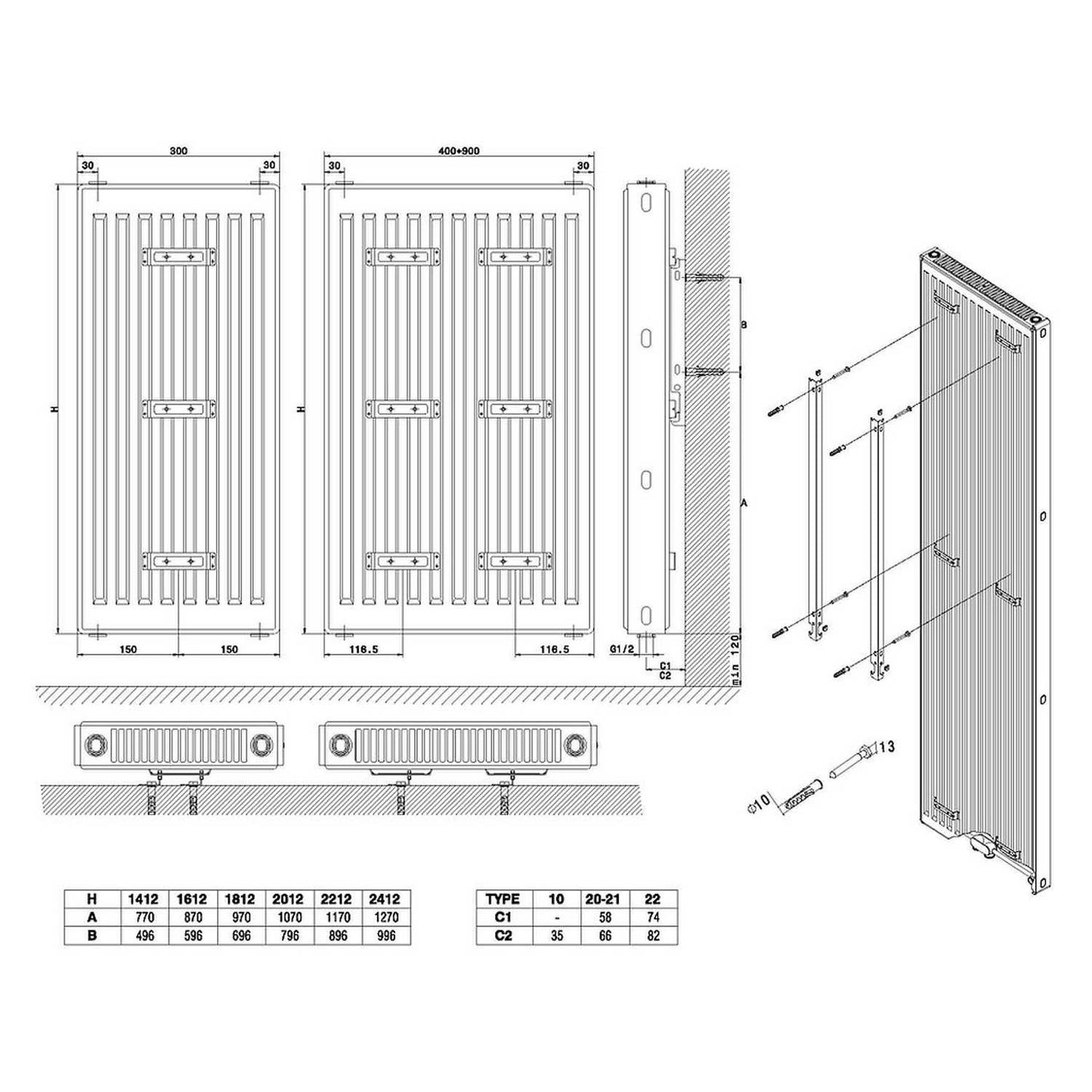 Termoarredo design linea TermoCrea Modello 'Adele' cm 140x40