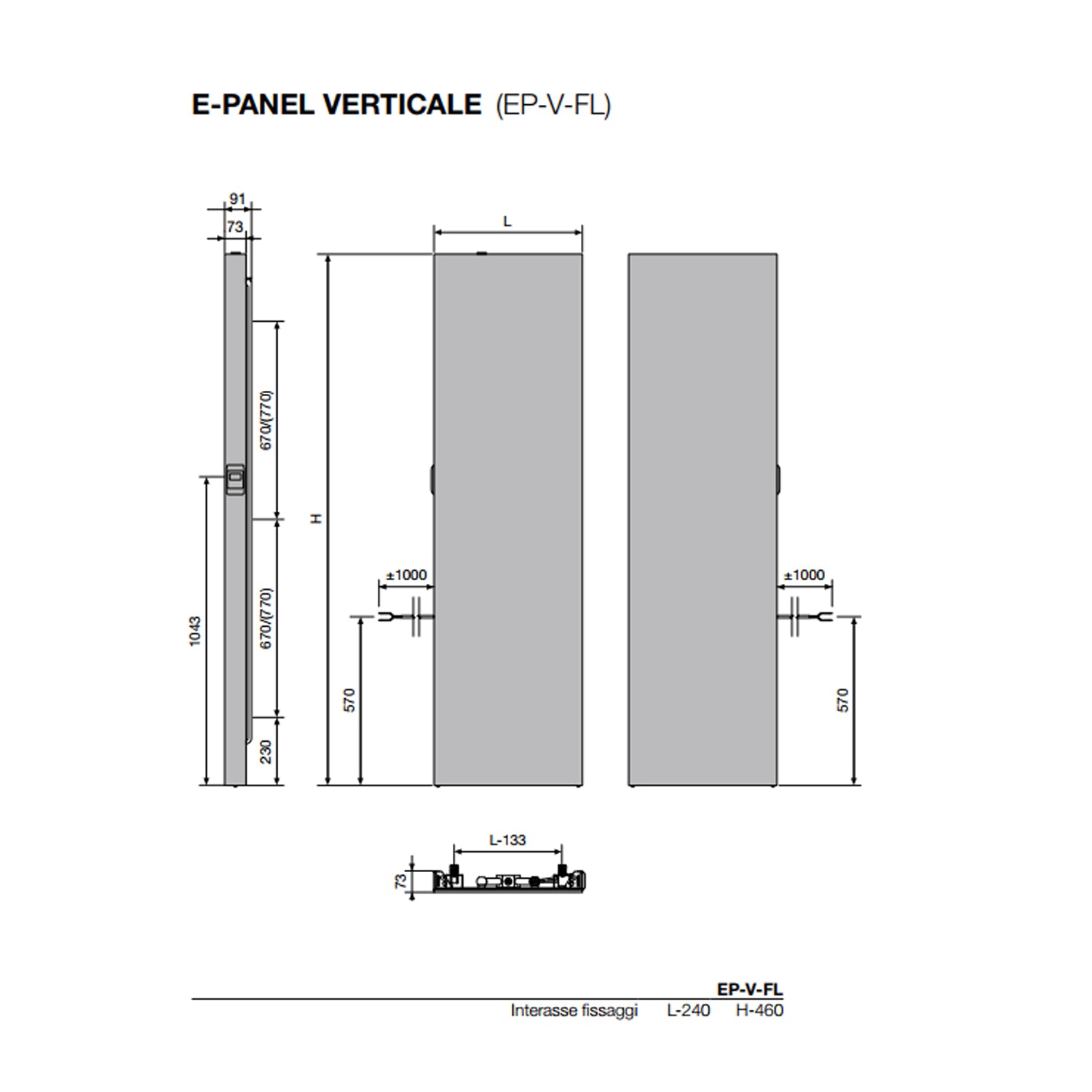 Termoarredo elettrico a piastra verticale 180x40 cm modello 'Marilyn' E-Termocrea Alta Potenza 1000 Watt