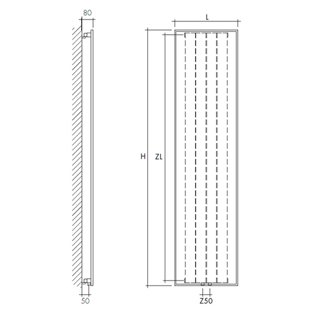Termoarredo idraulico a piastra verticale modello TermoCrea Bianco 1800x510 mm interasse 50 mm