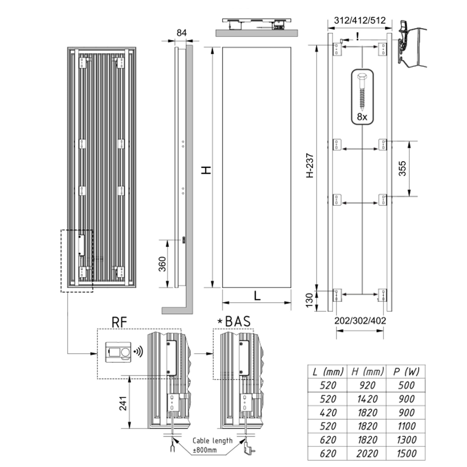 Termoarredo elettrico a piastra verticale 142x52 cm modello 'Marilyn' E-Termocrea Smart