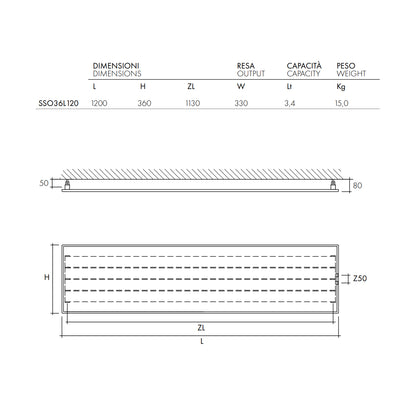 Termoarredo design linea TermoCrea Modello 'New York' cm 36x120 a piastra orizzontale interasse mm 50
