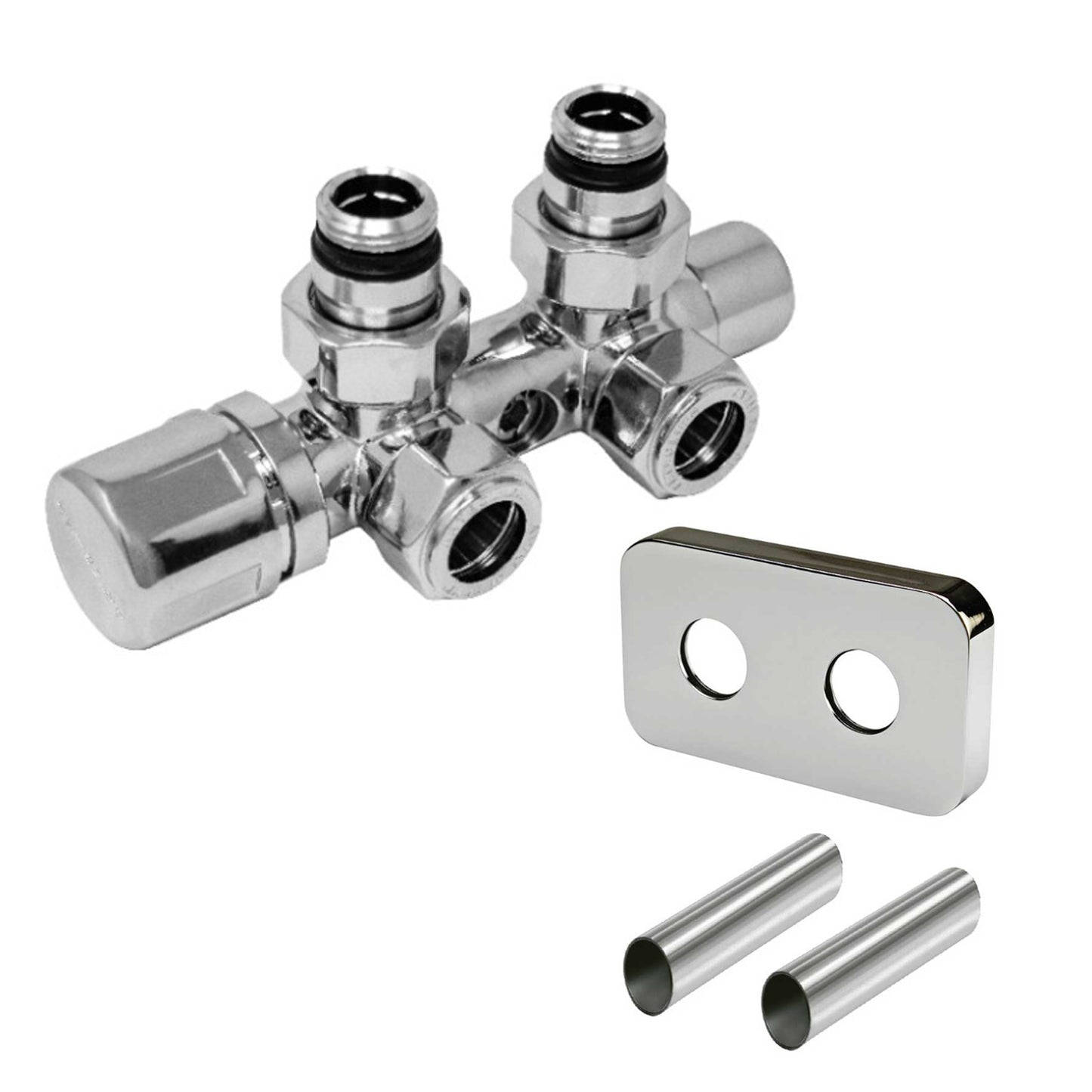 Valvola-detentore Arreda Compact per interasse 50 mm Poletti con kit copritubo cromo
