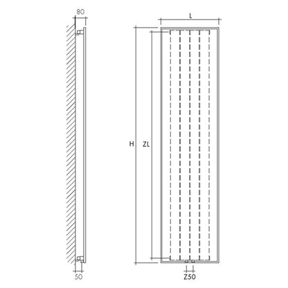 Termoarredo idraulico a piastra verticale modello TermoCrea Bianco 1200x510 mm interasse 50 mm By Scirocco