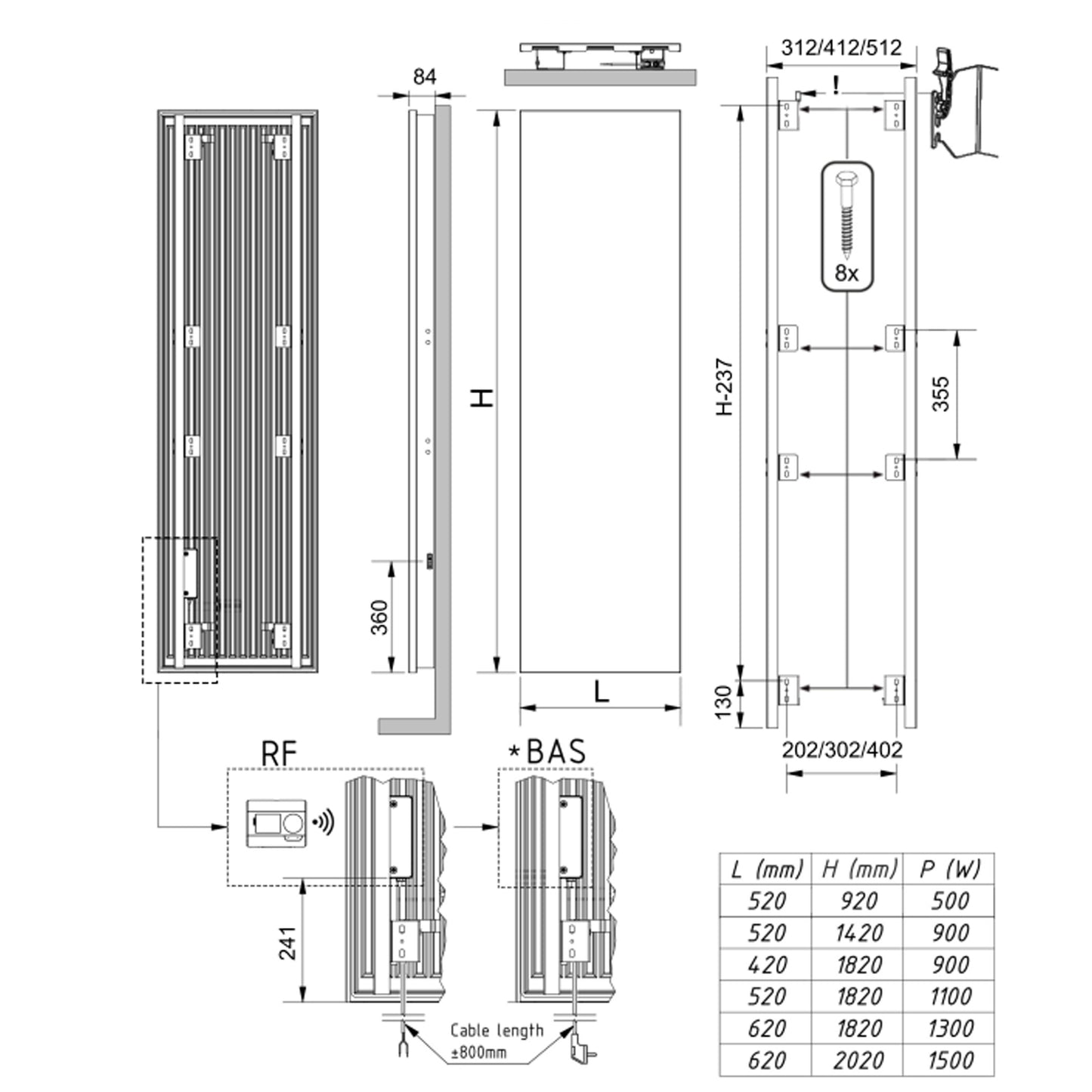Termoarredo elettrico a piastra verticale 1820x420 mm modello 'Adele' E-Termocrea Smart